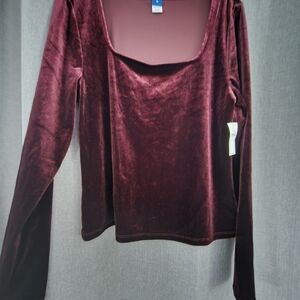Old Navy Velvet Long Sleeve Top - Deep Red